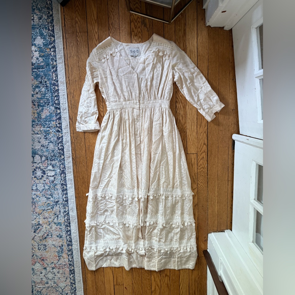 Sea New York Cream Silk / Cotton Dress - Size 2 - Picture 1 of 7